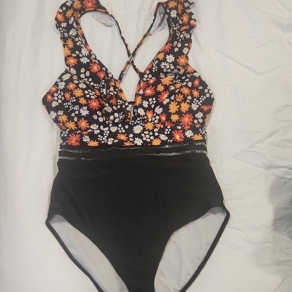 Floral Black One Piece Swimsuit